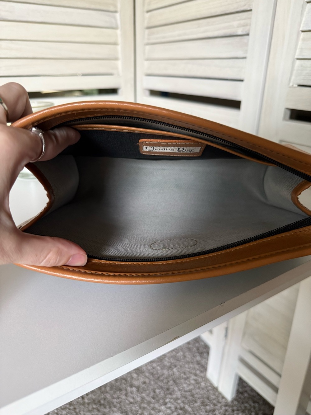 Vintage Christian Dior Clutch Black Canvas CD Logo Leather Trim Zip Pouch - Picture 6 of 8